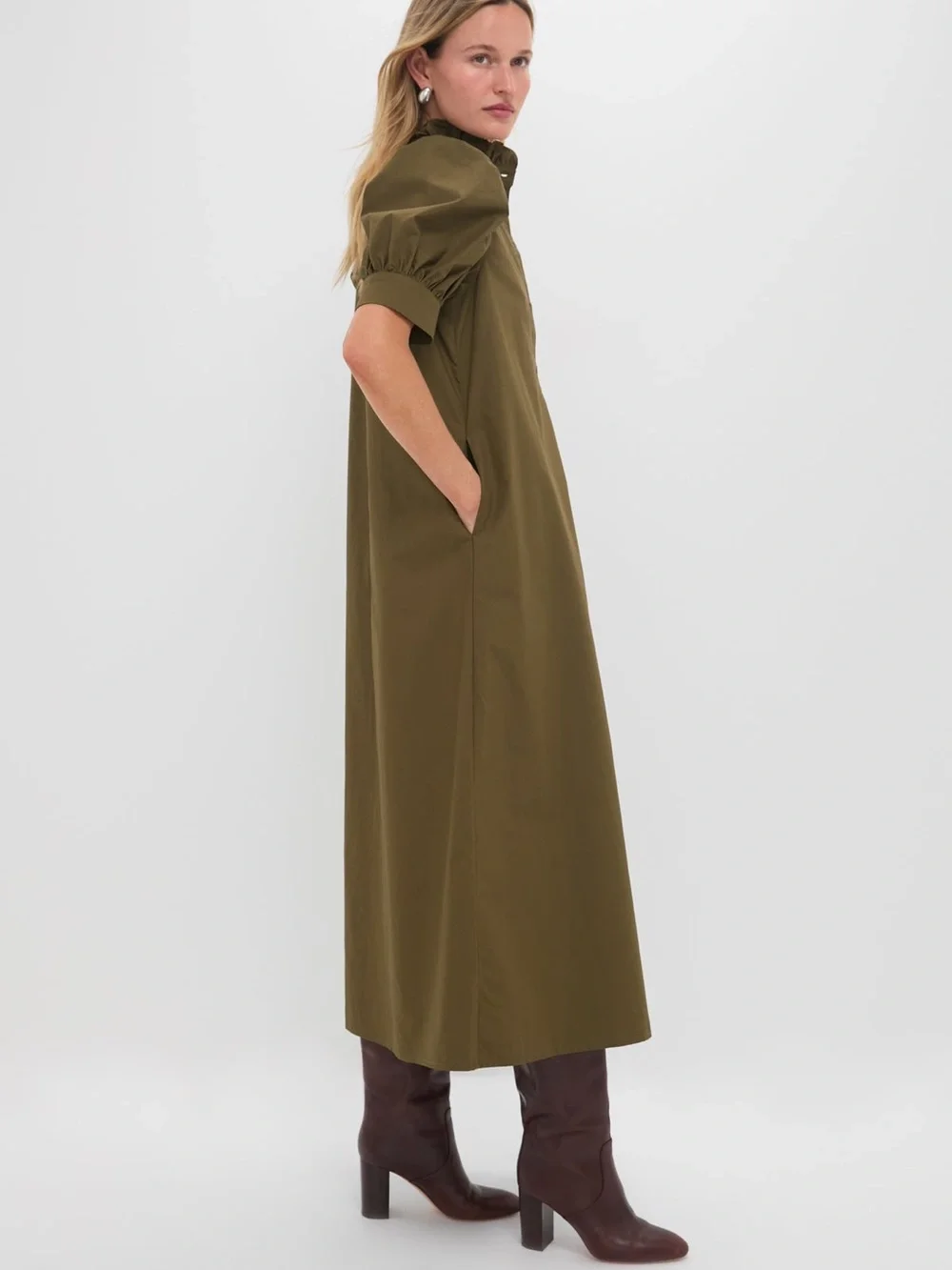 Tuckernuck Hyacinth House Olive Green Ruffle Collar Louisa Maxi Dress Size Large - Picture 10 of 13